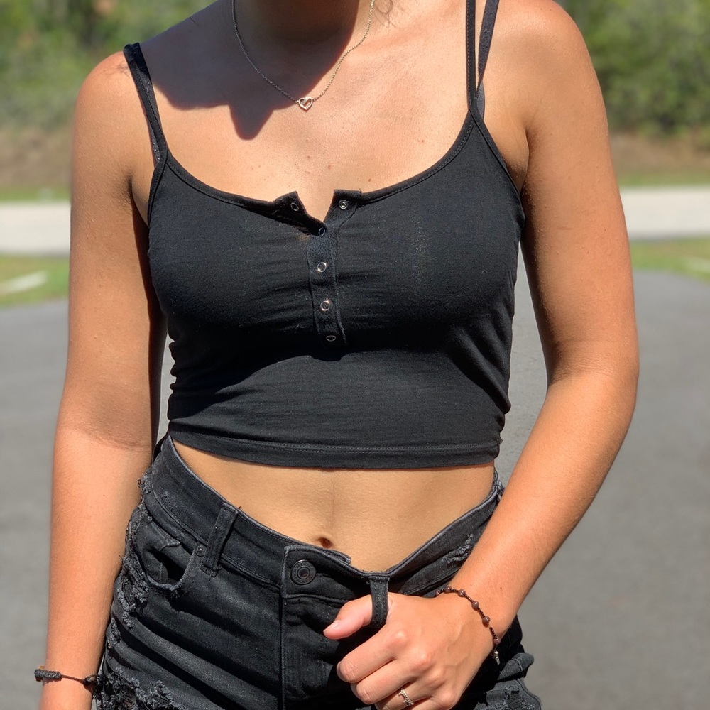 Black button up crop top